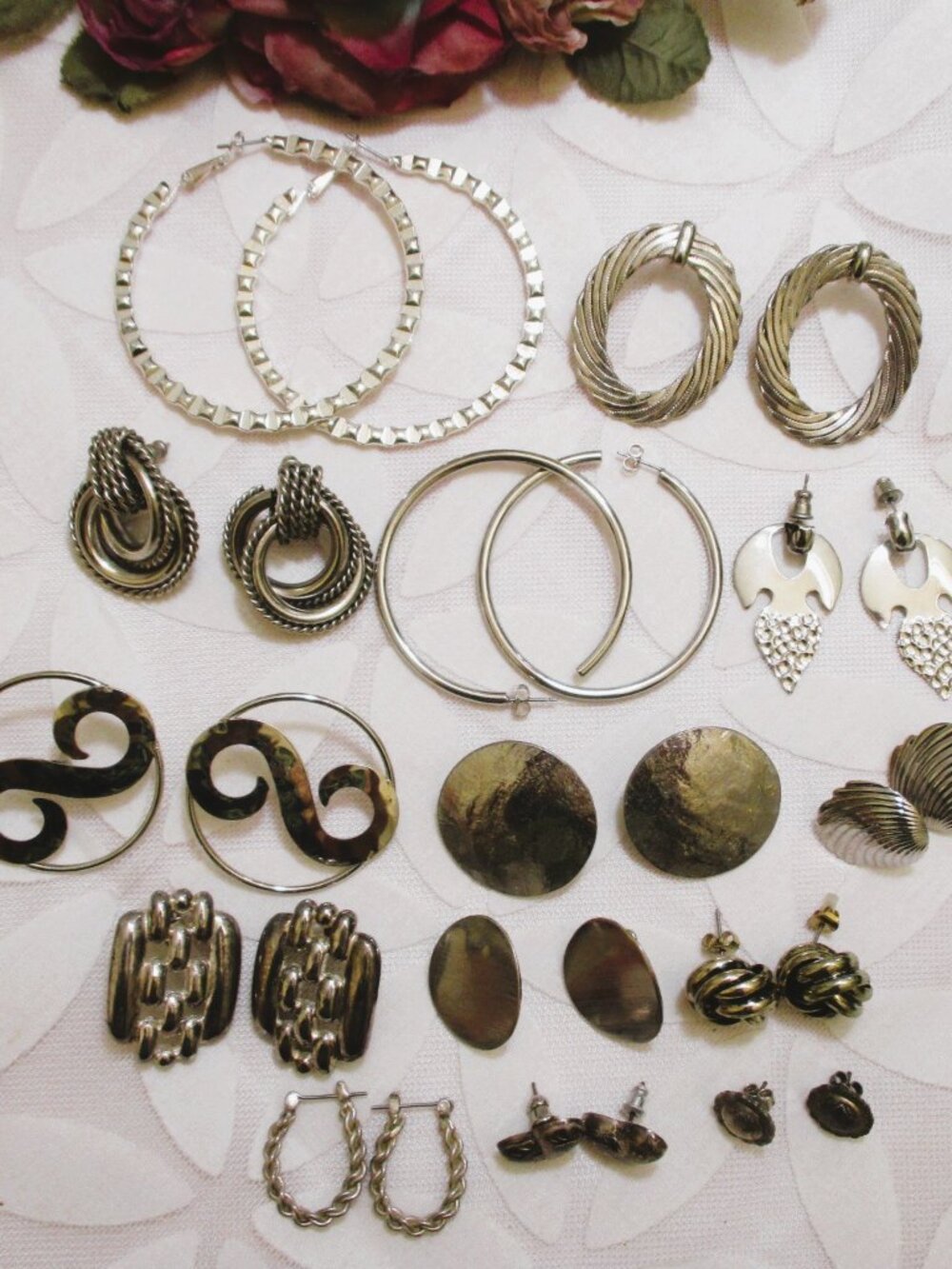 VINTAGE Silver Tone Pierced Earrings Lot: 1960s-80s Mixed Styles Wear, Gift
